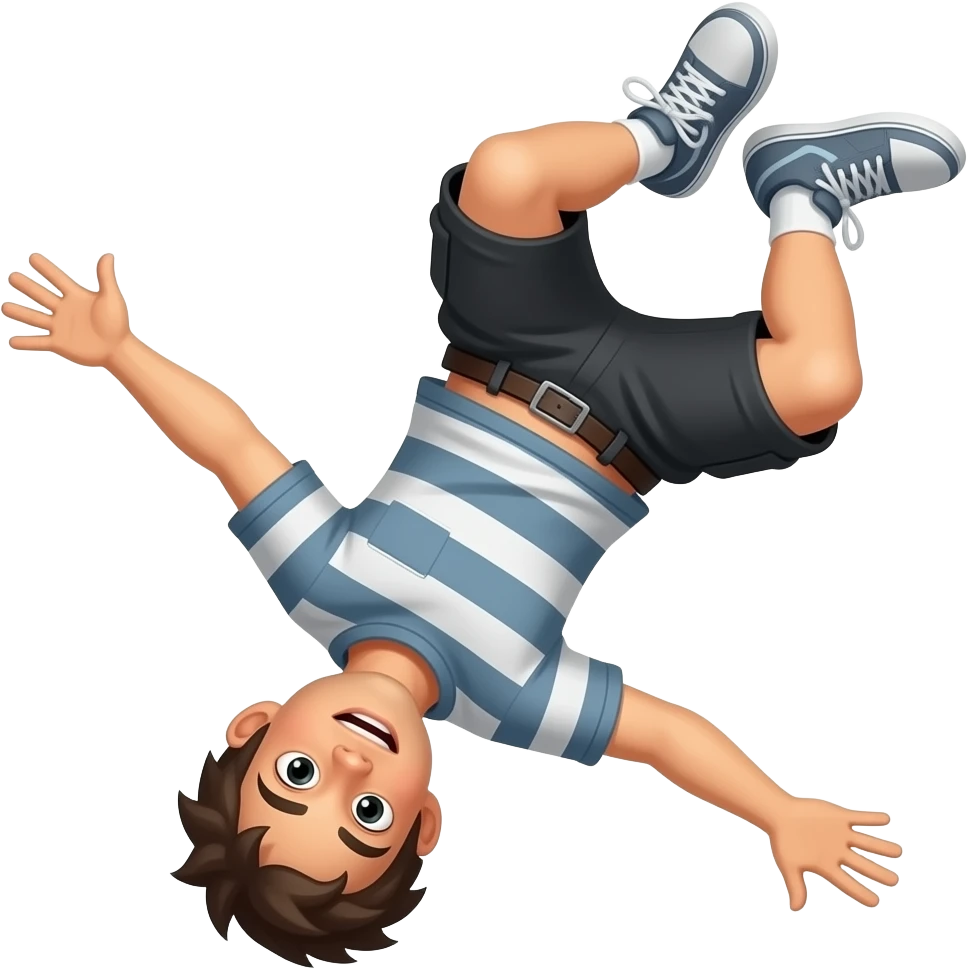 Parkour person doing a sideflip. Knees tucked in upside down. Hands on knees emoji