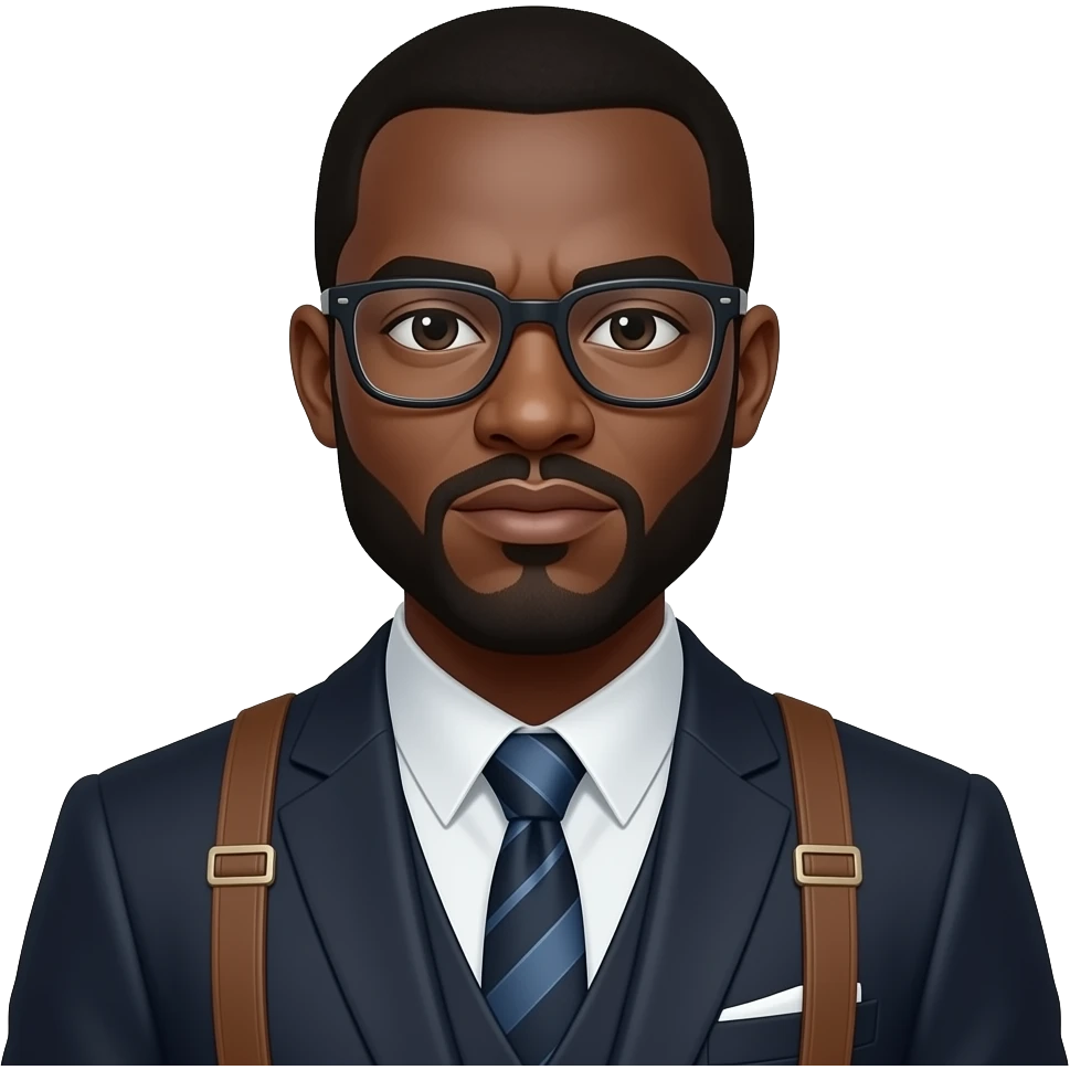 Black Gentleman on formal suspender and glasses  boss looks emoji
