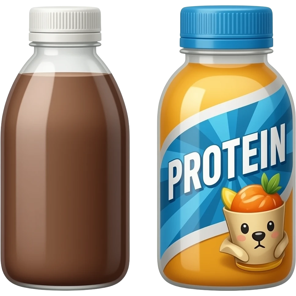 Chocolate milk in a bottle and a protein drink in a bottle next to each other emoji