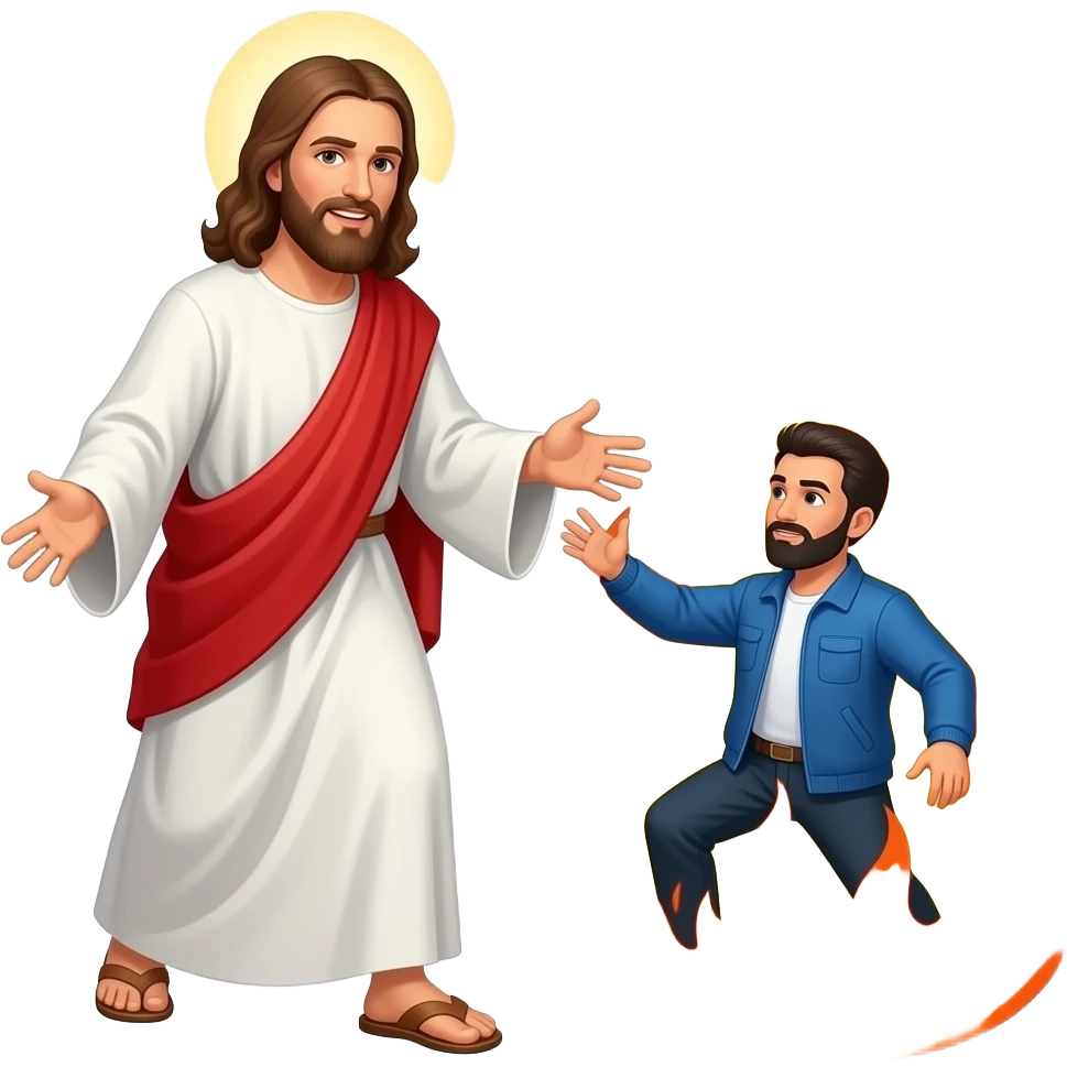 Jesus throwing a leftist guy into fire emoji