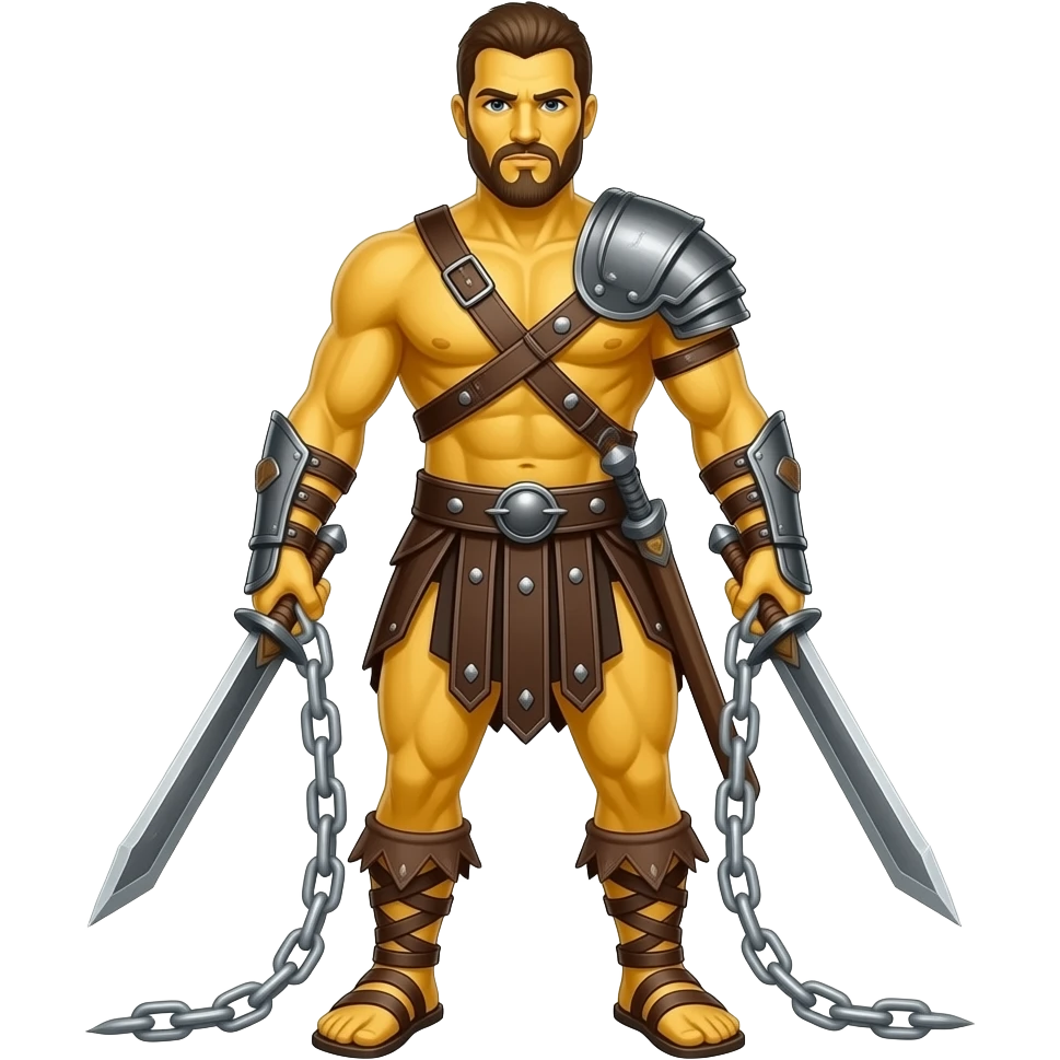 spartacus, minimal, full body, yellow skin, emoji style, more emojis style, more minimal, with weapons, more simplistic, emoji style, chains on wrist emoji