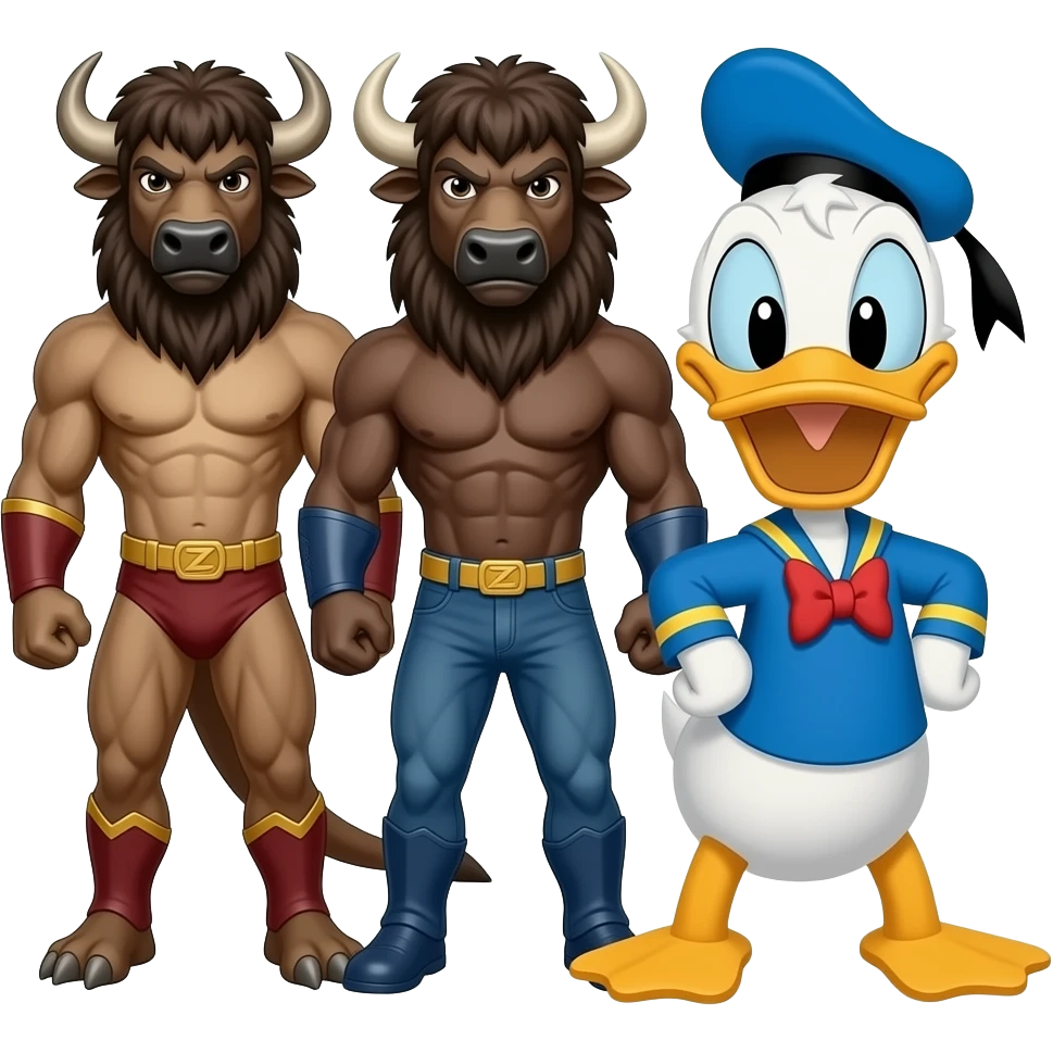Heroes and bison vs smilodon and Donald Duck battle emoji