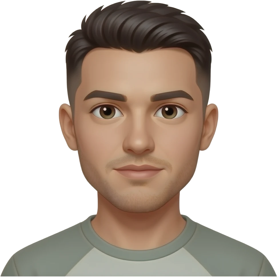 A young man with dark hair with a very short buzzcut hair emoji