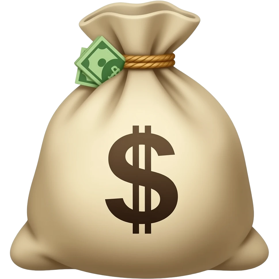 money sack, with little glimpse of money emoji