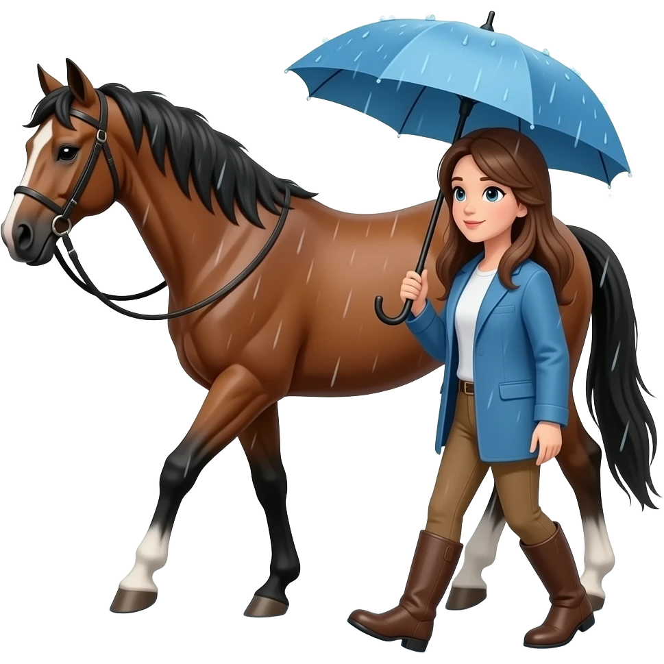 Lady walking horse in the rain emoji