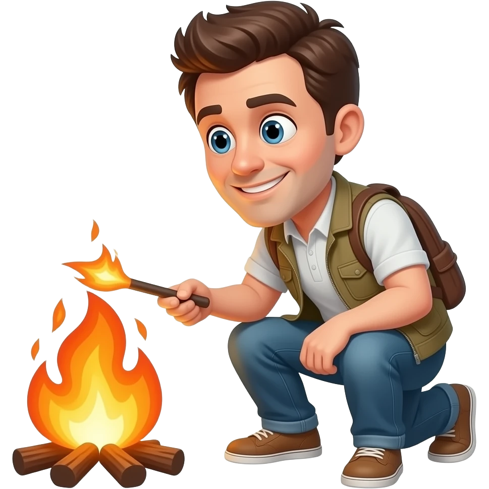 weird looking guy with a lighter starting a fire emoji