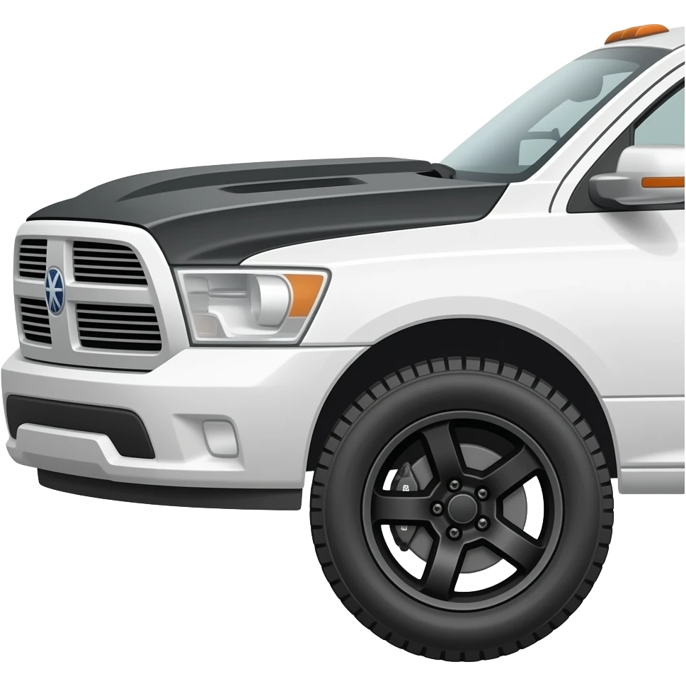Side view lifted white ram truck black hood Black rims emoji