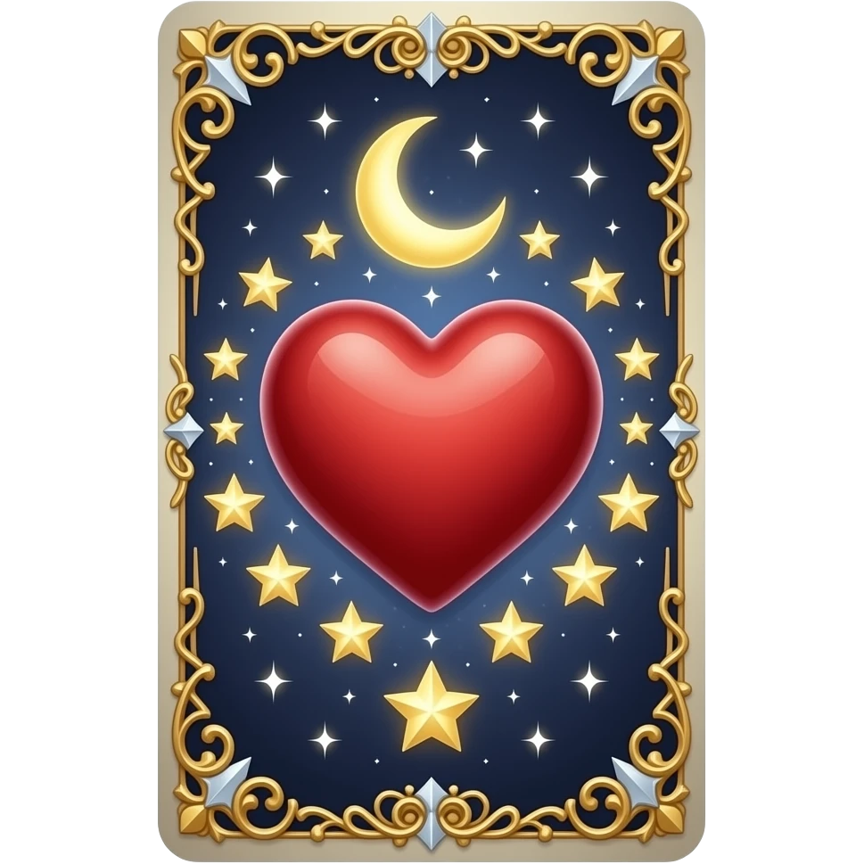 beautifully embellished tarot card the heart with stars and the moon emoji