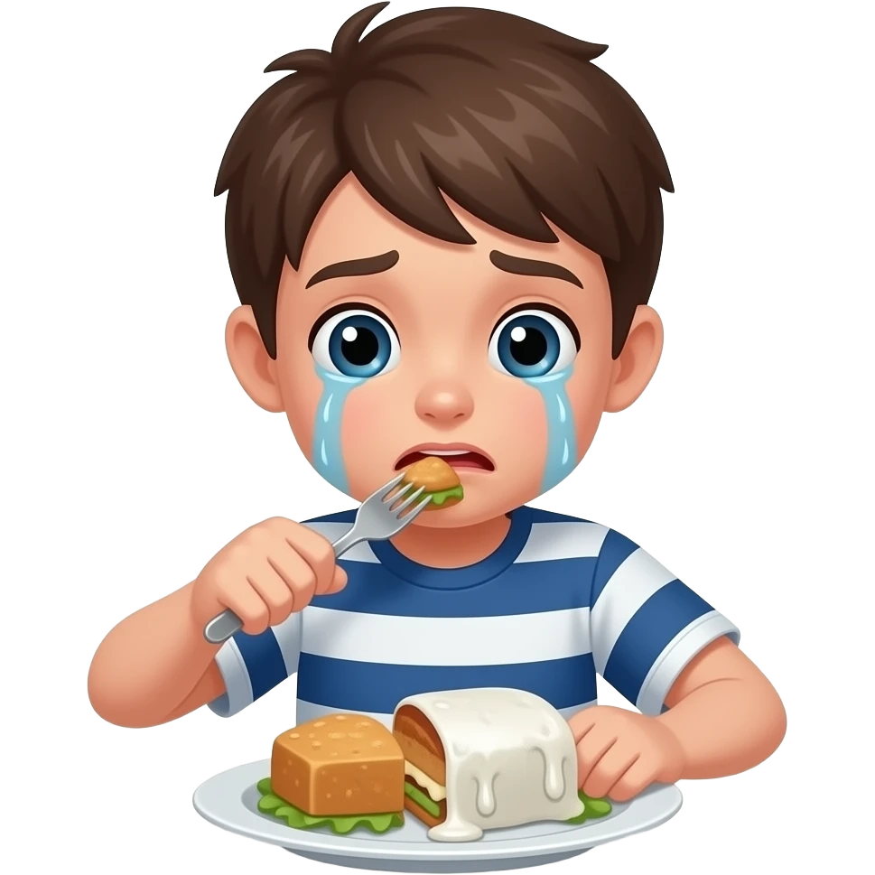 A boy eating a girl on a plate the girl crying emoji