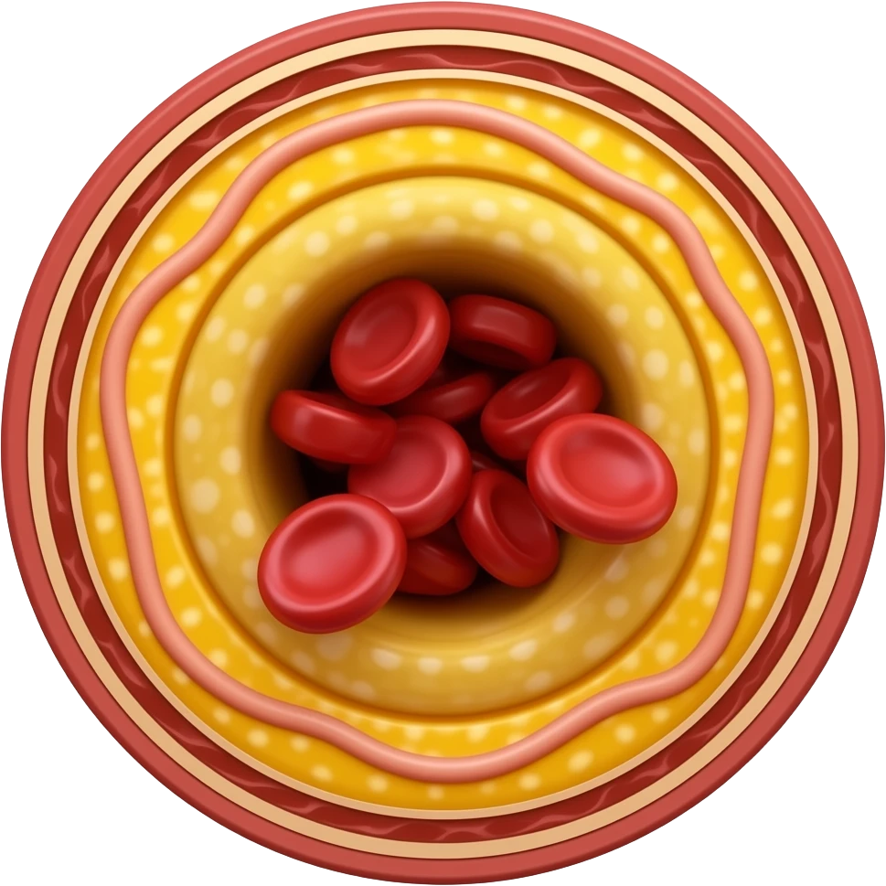 yellow adipose blocking blood cells flow inside vascular tube. profile cut emoji