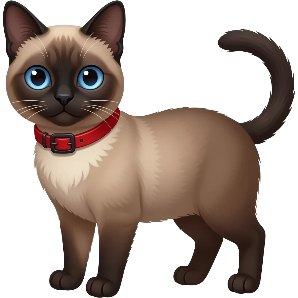 A dark seal-point Siamese Cat with blue eyes and wearing a red collar ...