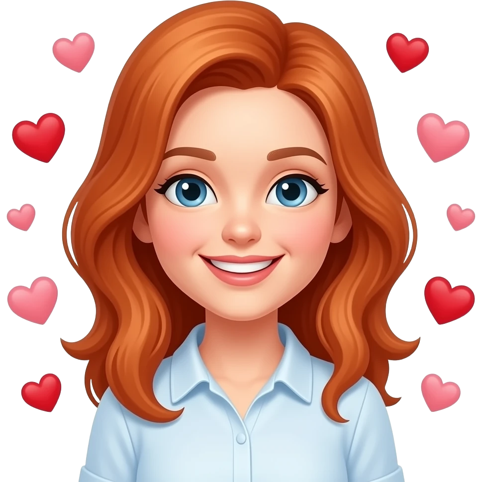 Mujer de cabello cobrizo enamorada con corazones emoji