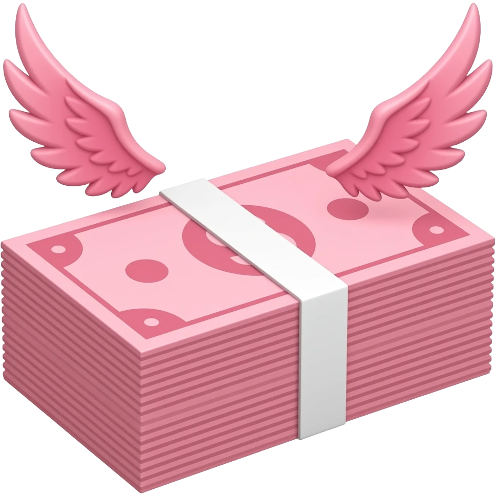 pink stack of cash with pink wings emoji