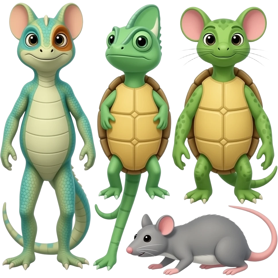 Leo the tuatara and squrtle the tortoise and canen the chameleon and Lola the rat emoji
