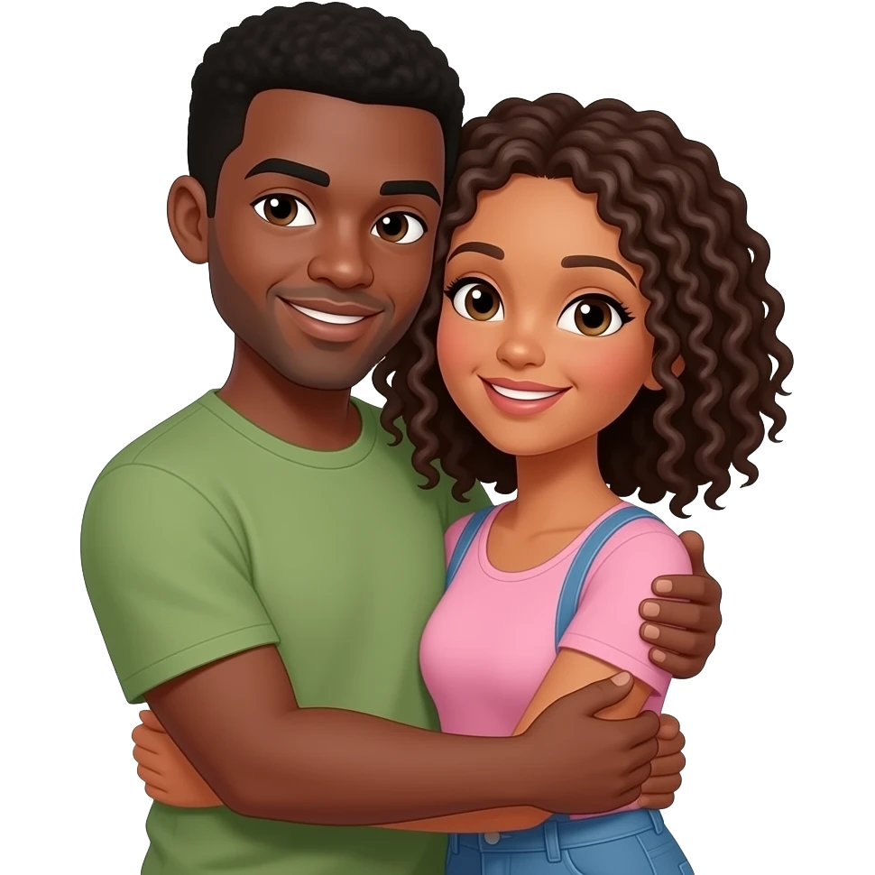 Male female hug black people woman has locs emoji