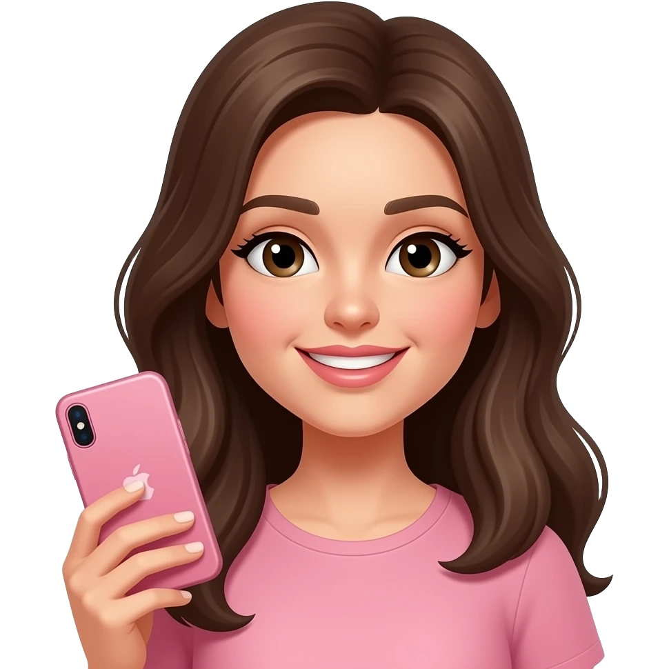 Uma mulher segurando iPhone rosa emoji