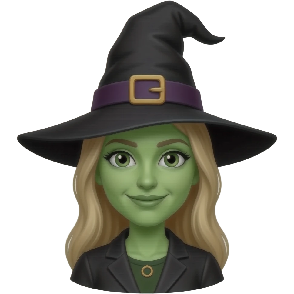 front bust shot of a green skin long nose female witch emoji