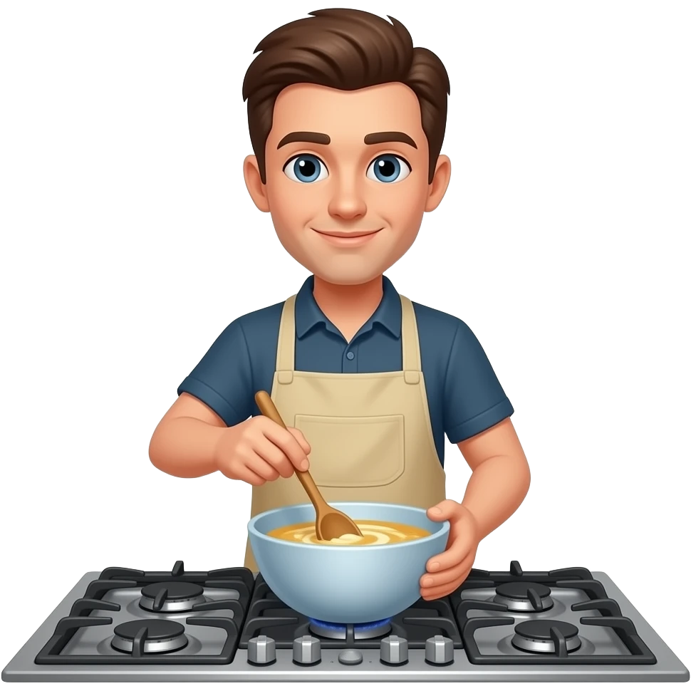 кареглазый без бороды Александр готовит лечо на кухне emoji