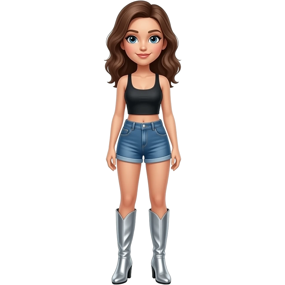 woman with shorts and silver leather pump-style boots emoji