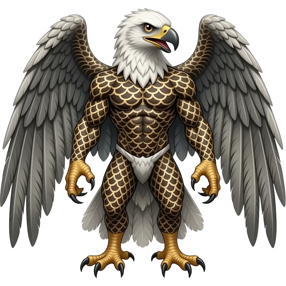 edgy web-patterned scale-patterned mutant eagle-gryphon-civet-genet-hybrid with sharp long saber teeth emoji