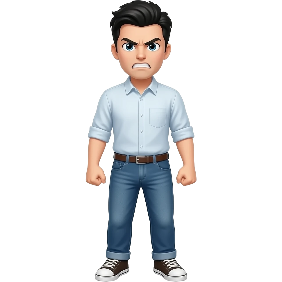 white man with black hair.ful body angry emoji