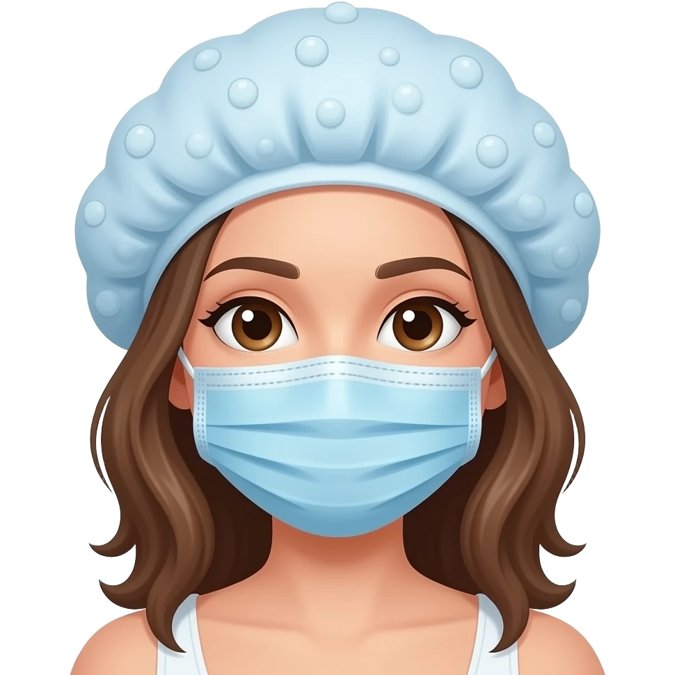 فتاة برأسها قبعة استحمام وعلى وججها ماسك emoji