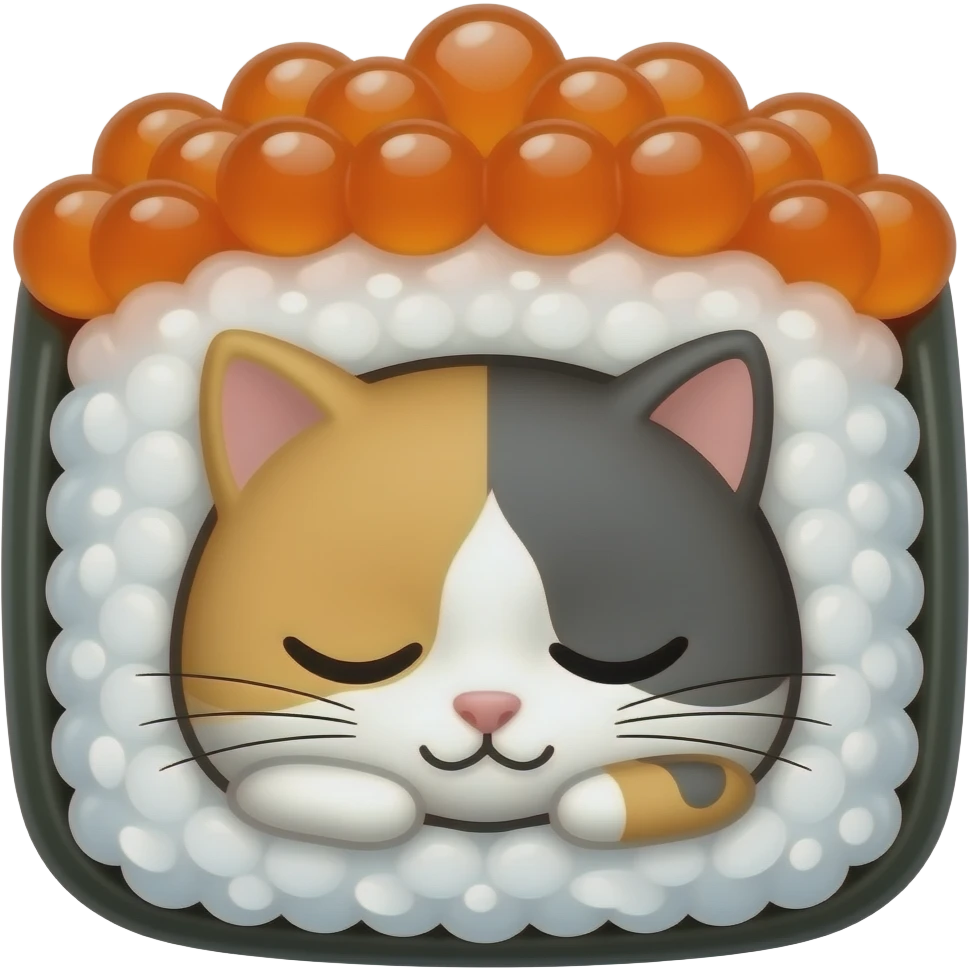 a cat napping in a piece of ikura nigiri emoji