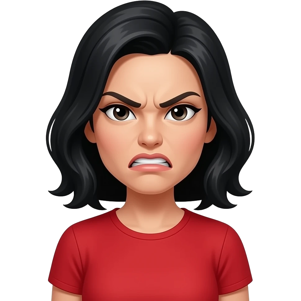 woman with red shirt black hair angry emoji