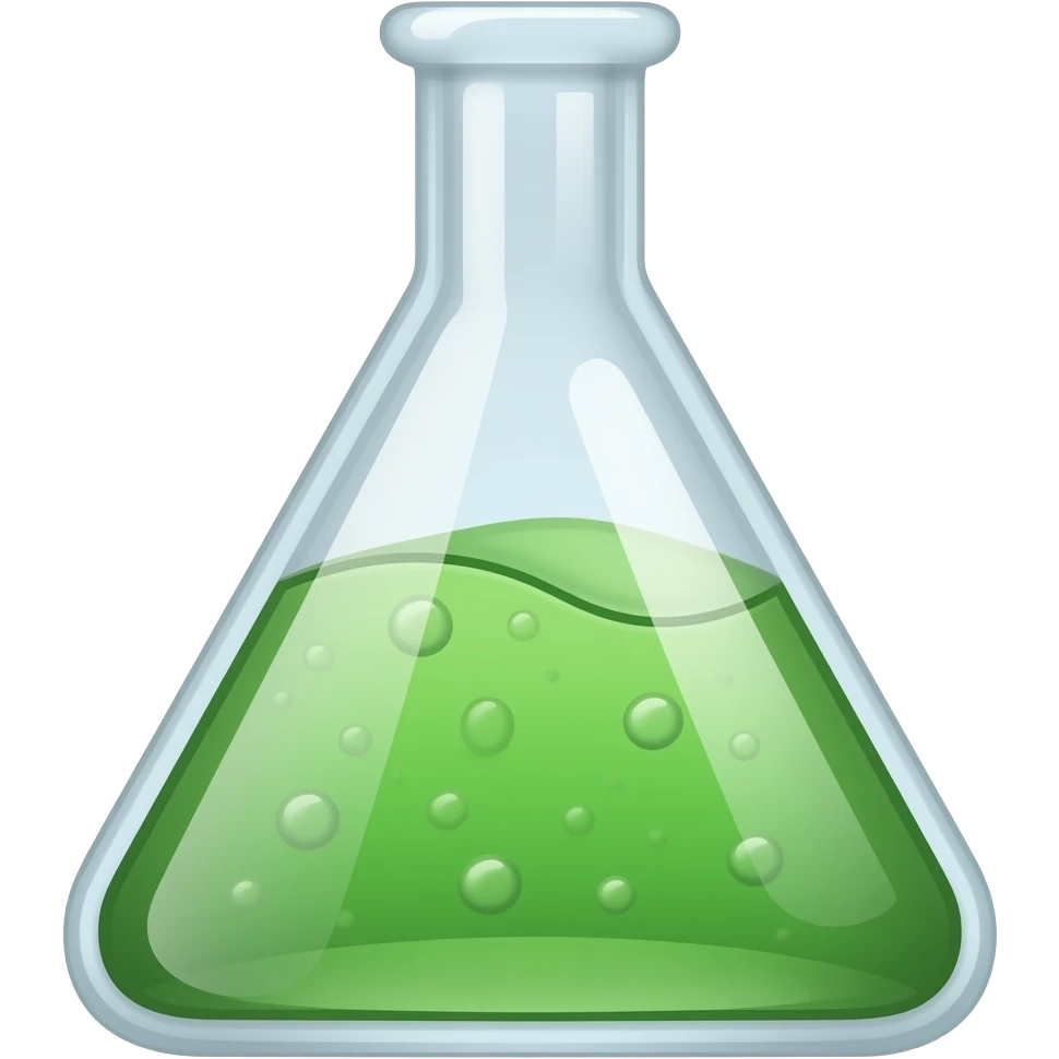 The flask for analysis is green liquid, triangular in shape (inside the liquid is wavy with bubbles) emoji