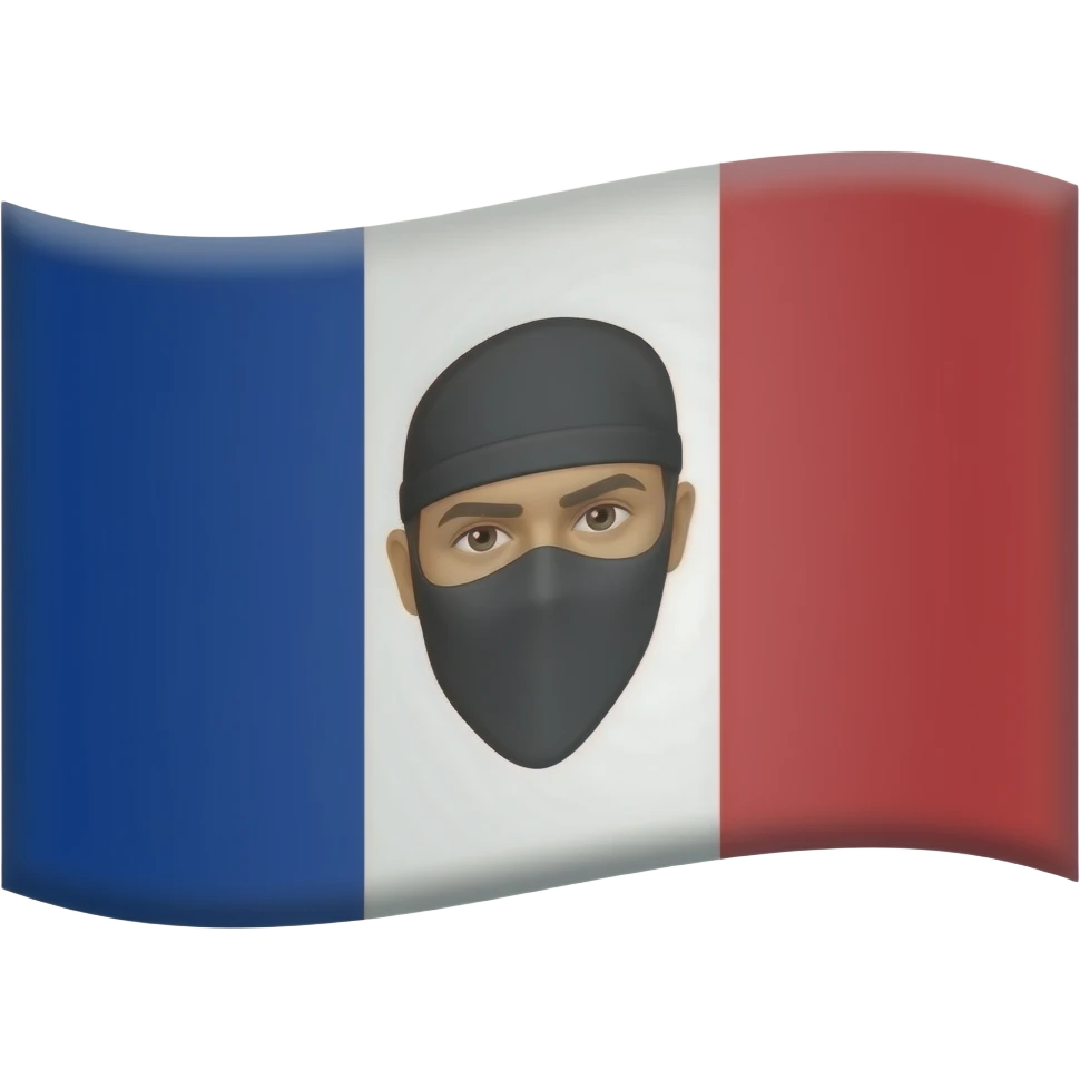 Drapeau fond blanc avec une tête noir qui un bandana au milieu en noir Dans le style du drapeau de la France emoji