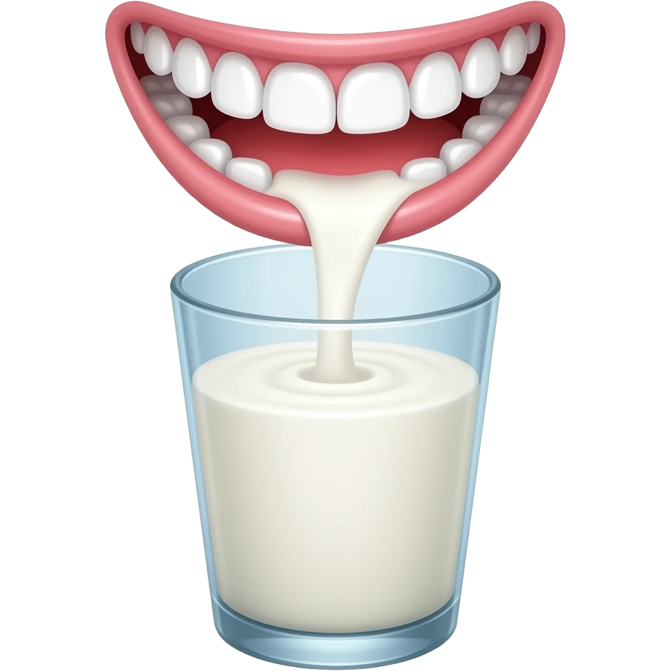 흰 우유에 빠져 행복한 이빨 emoji