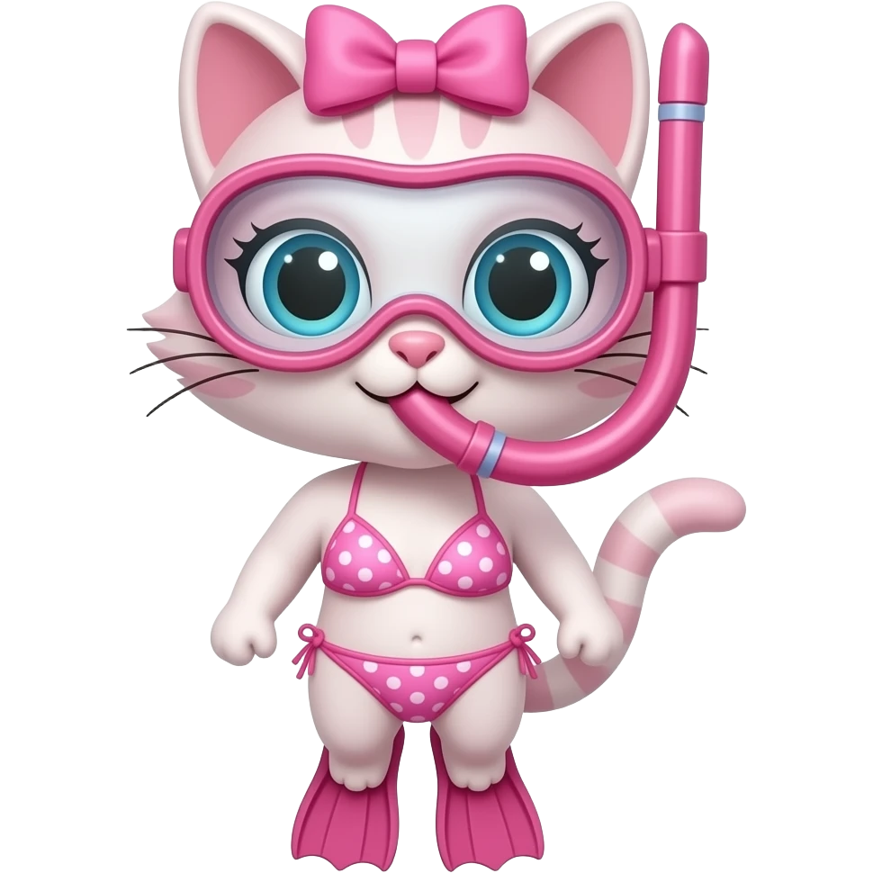pink anthro cat with a pink bow on the head pink snorkel a pink flippers and a pink bikini emoji
