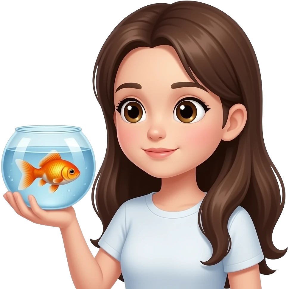 Long haired Girl holding goldfish NO bowl emoji