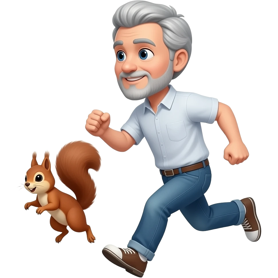 Grey haired broad man casual chasing squirrel emoji