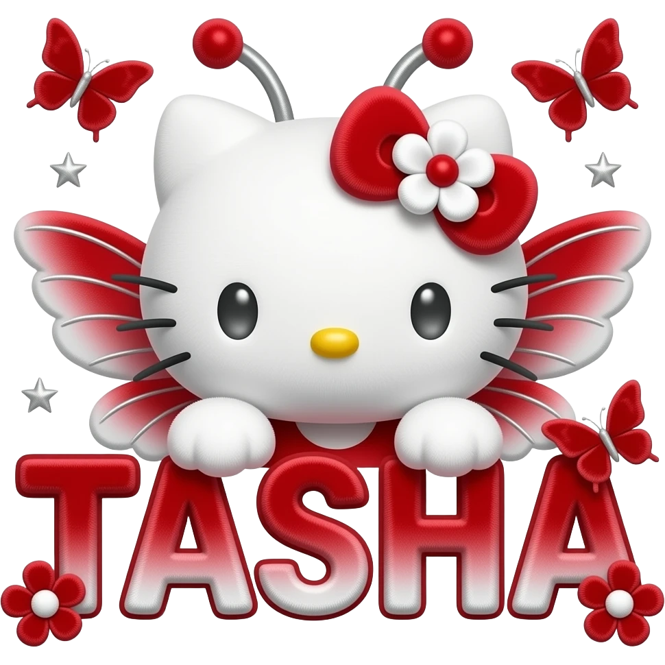 White velvety fur 3D hello kitty head, silver eyes, red silver white 3D ...