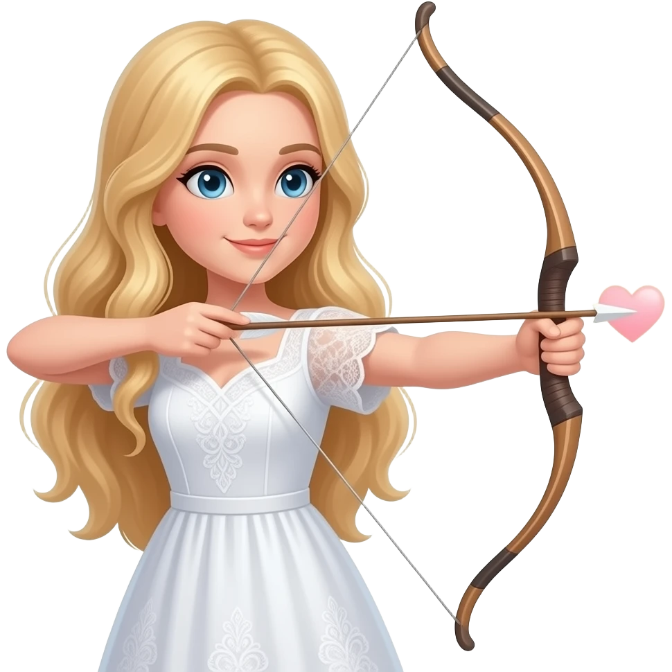 blonde girl with arch and arrow poiting to a heart emoji