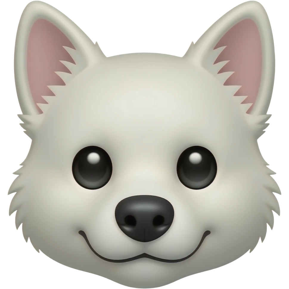 하얀색 뾰족귀 강아지. 얼굴만. 코가크게, 귀에 홀씨같은 털이 있음. 얼굴에도. emoji