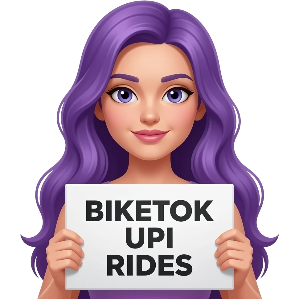 sexy girl with long purple hair holding a BIKETOK UPI RIDES sign emoji