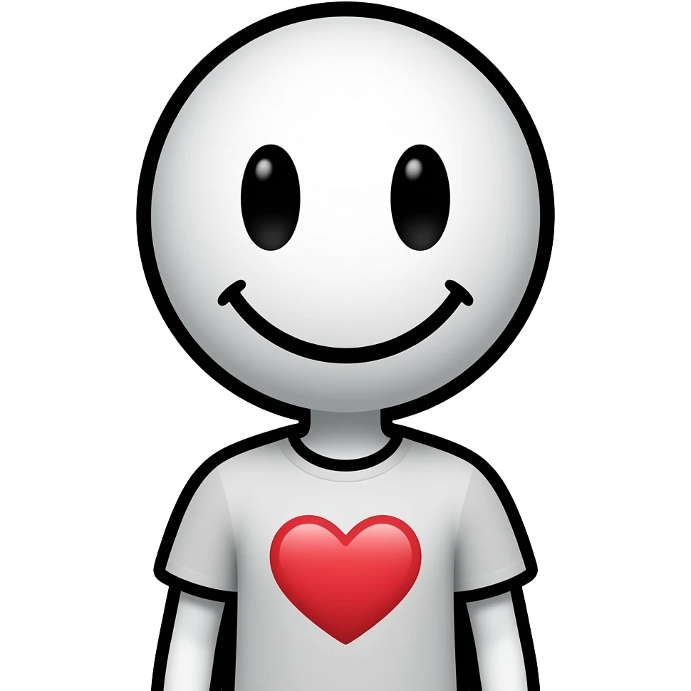 stick figure with smiley face and a heart on their shirt emoji