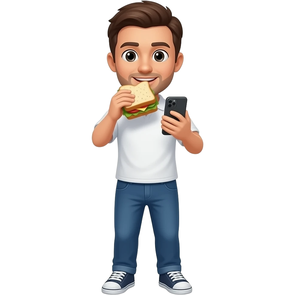 eating and using phone emoji