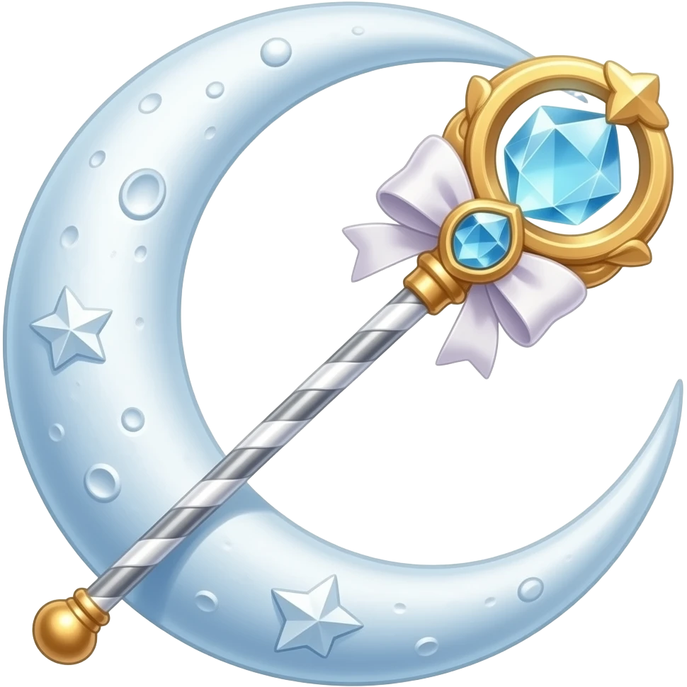 水手月亮的月亮手杖 月亮上面有銀水晶,精緻,魔法少女 emoji