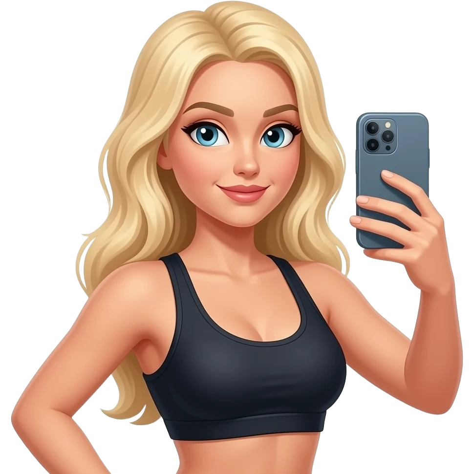 A pretty, blonde gym girl taking a mirror selfie. emoji