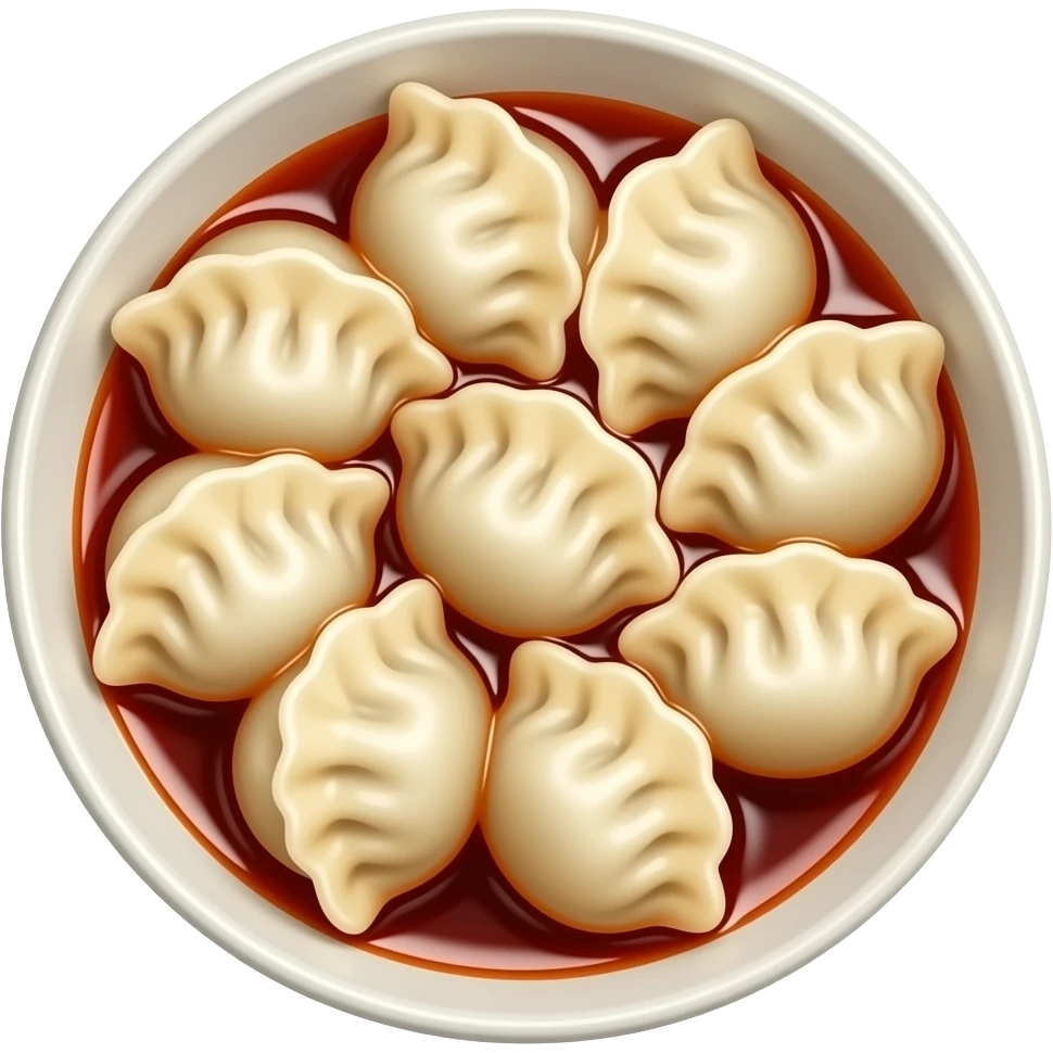 Chengdu Zhong dumplings with red oil sauce, simplified emoji style with bold outlines and bright colors, cartoon style Sichuan spicy water dumplings emoji
