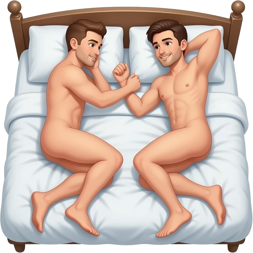 2 mans naked making sex bed Lying down . emoji