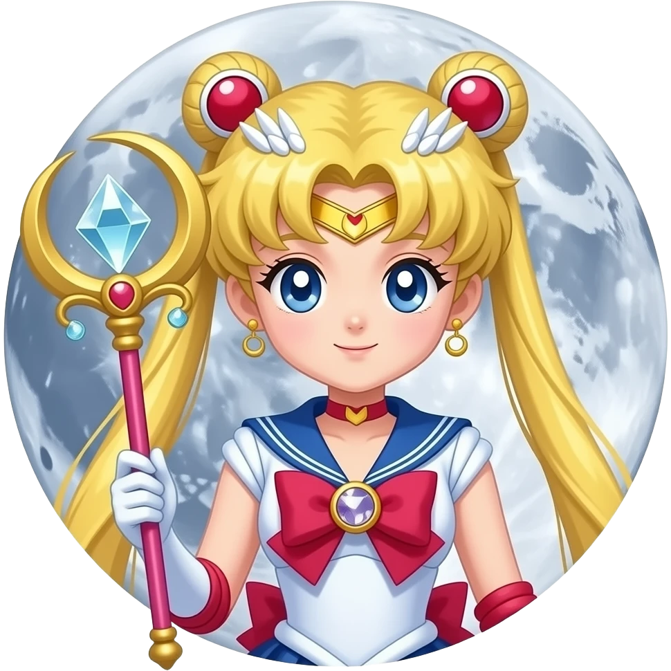 水手月亮 月亮手杖,月亮中間有寶石銀水晶 emoji