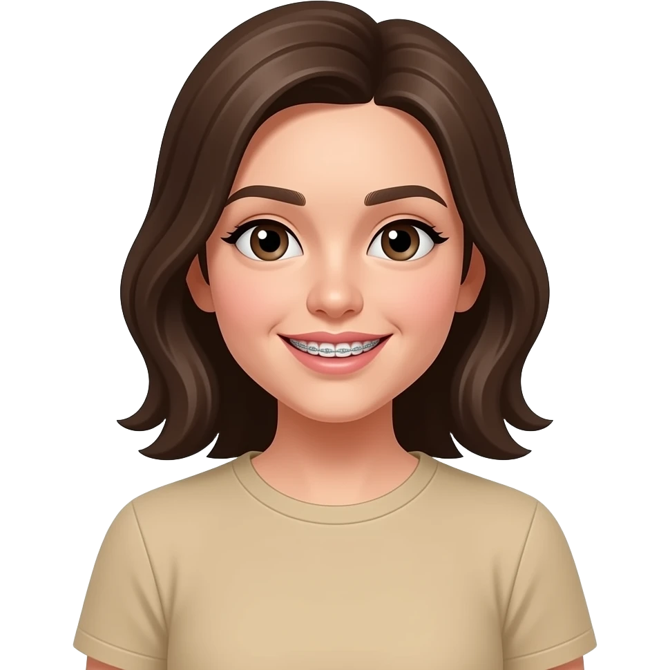Девушка с брекетами в бежевой футболке emoji