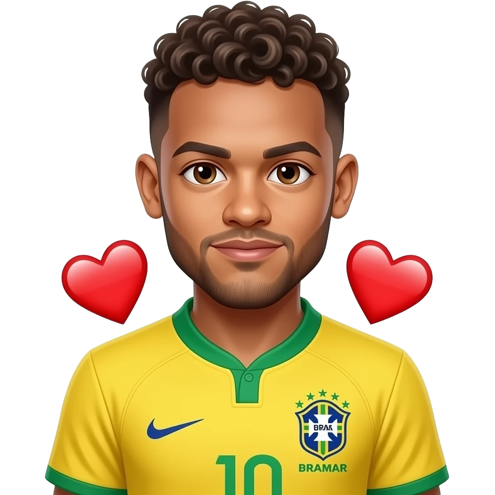 Neymar emoji, SAME Brazil jersey, chest-up, centered, 2 ❤️ randomly placed on shoulder and hair area, colorful puzzle style, no text. emoji