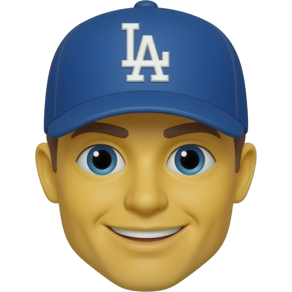 Yellow emoji face with Dodgers hat emoji