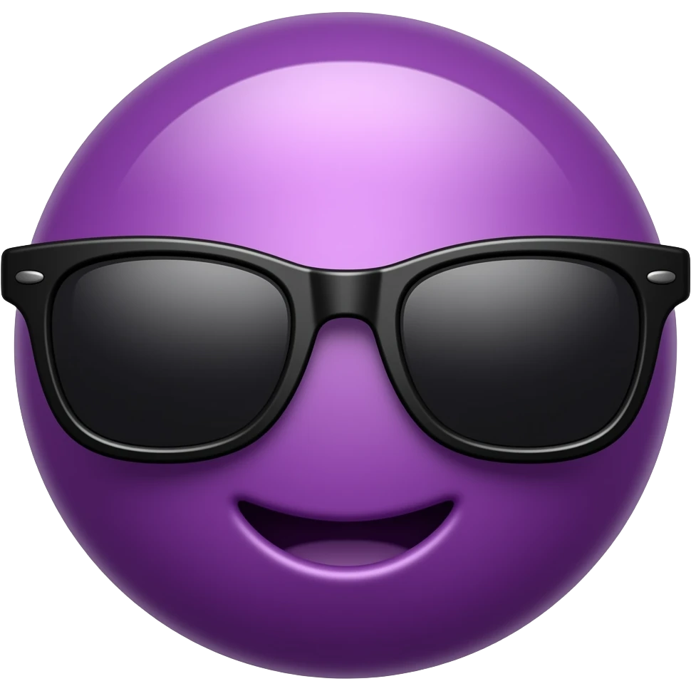 Purple ball head emoji with mouth an black 😎 emoji