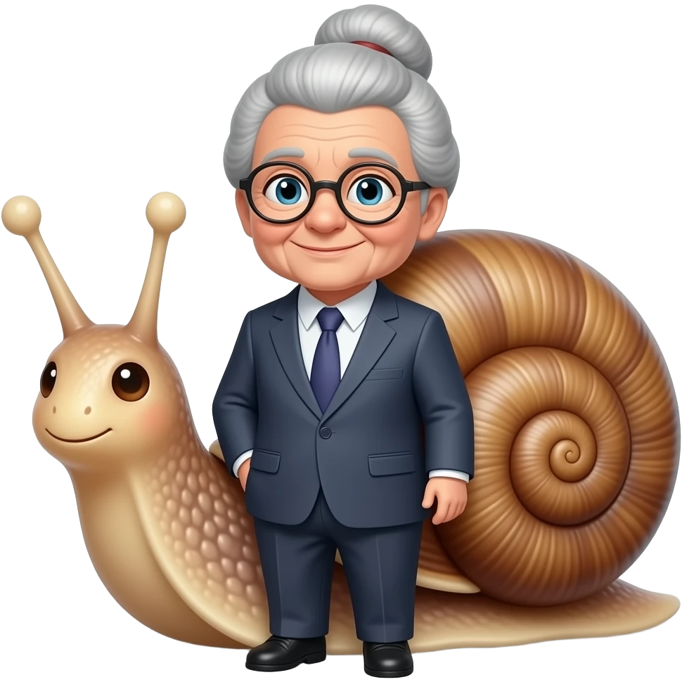 A grandma snail whose shell is a suit emoji